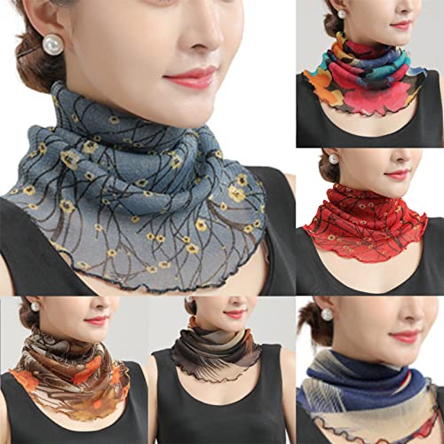 Summer Scarves for Women Floral Chiffon Neck Guard False Collar Elastic Bib Wraps Holiday Scarf Gift2