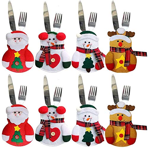 Wanxida 8 Stücke Weihnachten Bestecktaschen Besteckhalter Weihnachten Tischdekoration für Messer und Gabel Weihnachtsdeko Cover