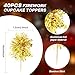 40pcs Foil Firework Cupcake Toppers Happy Birthday Cupcake Toppers Sparkle Tinsel Cupcakes Picks Cocktail Fruit Toothpick for Birthday Wedding Graduation Party Cake Decorations (Gold)