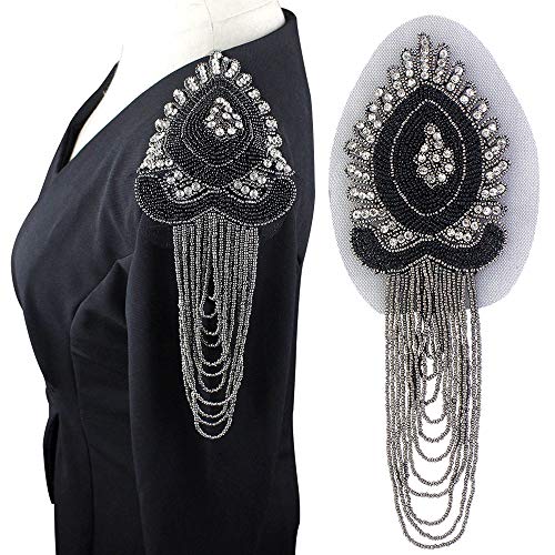 Grano manual negro borla rebordeado epaulette para ropa punk abrigo traje DIY...