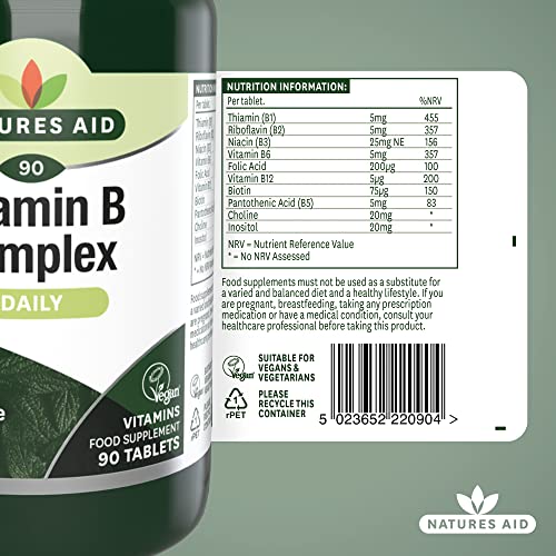 Natures Aid Vitamin B Complex 90 Tablets – High Potency – Supports Energy Metabolism, Nervous System, Brain & Immune Function – Vegan, Gluten Free, Non-GMO – Overall Wellbeing Supplement - Image 6