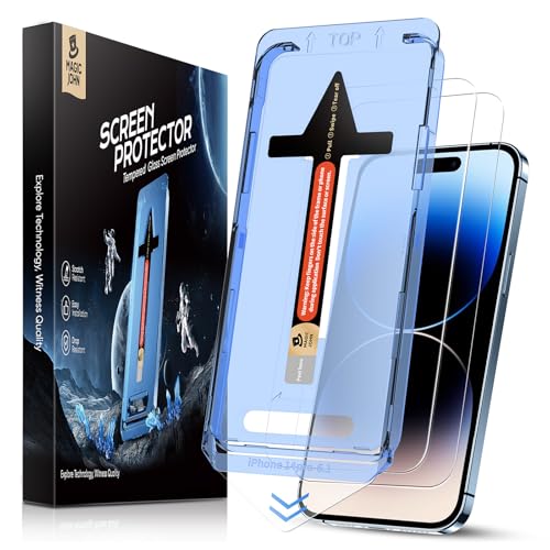 MAGIC JOHN 2 Pack for iPhone 14 Pro 6.1 inch Tempered Glass Screen Protector, Auto Dust-Elimination Installation, Bubble Free, Dynamic Island Compatible, HD Clear, Easy Installation