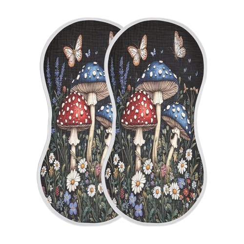 Mushrooms Plant Burp Cloths Cotton Baby Washcloths,Large 22x11in Burping Cloth Absorbent and Soft for Newborn Baby Boys and Girls,4 Pack2