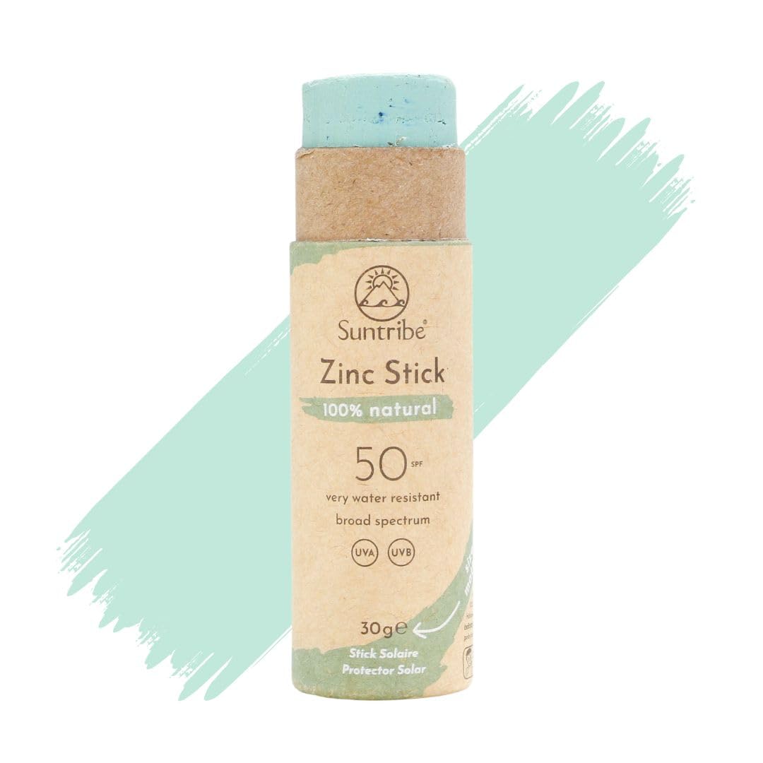 Stick Solar Mineral Zinc Natural FPS 50 Suntribe / 30 g, Verde Menta, Ecológico - 100 % Natural, Seguro para Arrecifes, Filtro UV Mineral - Muy Resistente al Agua - NUEVO