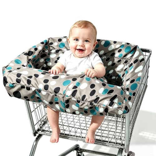 Image of Pozico 2-in-1 Shopping Cart Cover for Baby – High Chair Cover, Grocery Cart Cover, Machine Washable with Portable Cloth Bag – Baby Cart Seat Cover for Boys & Girls – Bluepoint Design