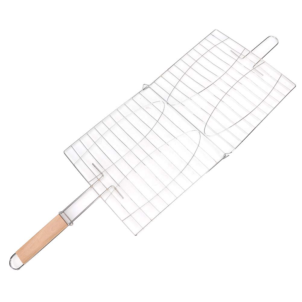 Cestello per griglia, cestelli per griglia in Acciaio Inox, Rete per Barbecue con Manico Antiaderente per grigliate all'aperto, griglia per Pesce e Carne