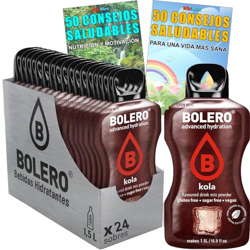 Bolero Cola-Getränkepaket, hydratisierend mit Vitamin C, zuckerfrei + Karte mit 100 Gesundheitstipps und gesundem Leben x WikiMark (24 Einheiten)