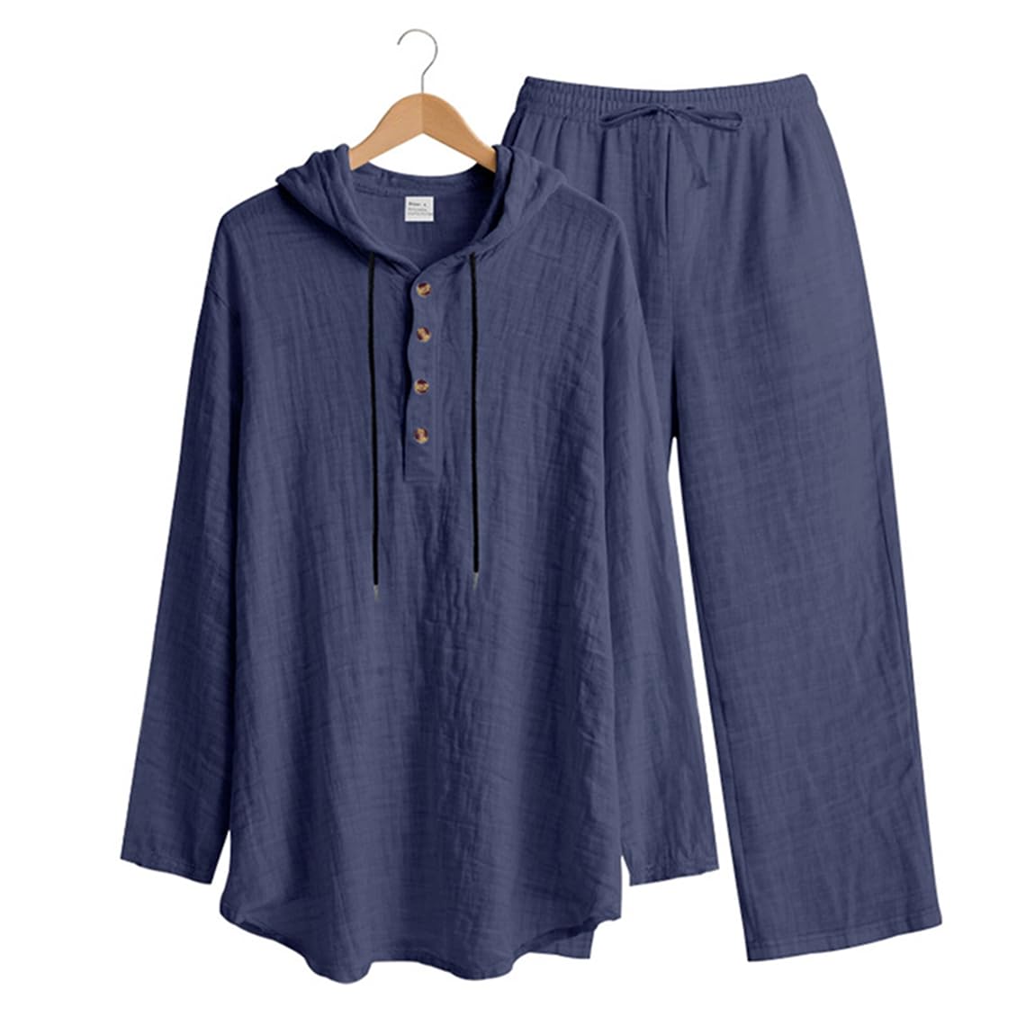 Générique Ensemble Homme 2 Pièces en Lin Mélangé Sweat à Capuche et Pantalon Ample Tenue Décontractée Respirante avec Cordon de Serrage Style Casual