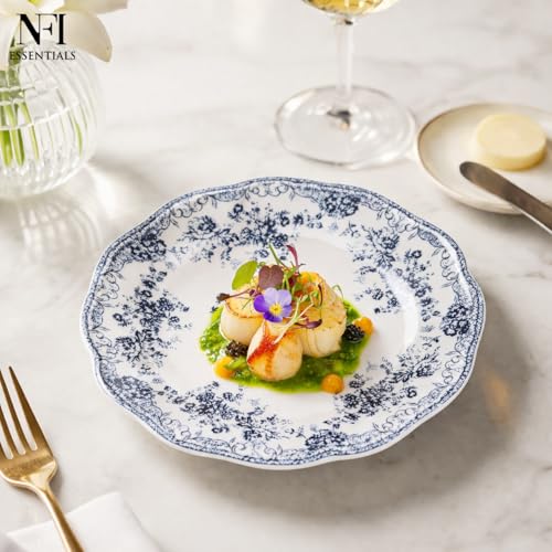 Image of NFI essentials 9 inch Ceramic Quarter Plate with Elegant Blue Floral Design, Premium Serving Plate for Snacks, Desserts, Breakfast & Appetizers, Dishwasher Safe Kitchen Plate