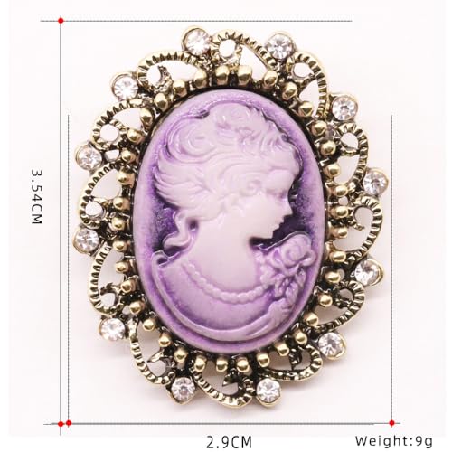 Image of Rhinestone Lady Portrait Statement Brooch for Women Vintage Cubic Zirconia Beauty Cameo Lapel Pin Beautiful Crystal Figure Round Brooch Jewelry Gifts