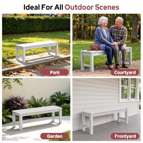 Image of Psilvam 47 inch Backless Outdoor Bench for 2-Person, White, 2pcs