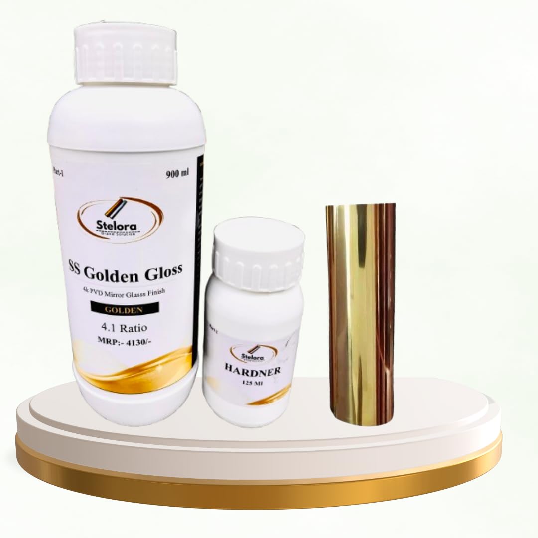 Stelora SS Spray Golden Solution | Golden Paint | Code 4034 | 4K PVD Mirror Spary Coating | mirror Glass Finish | 900ml + 100ml | High Gloss Steel / Metal & Decorative Surfaces | 9:1 Ratio – Made in India-image-3