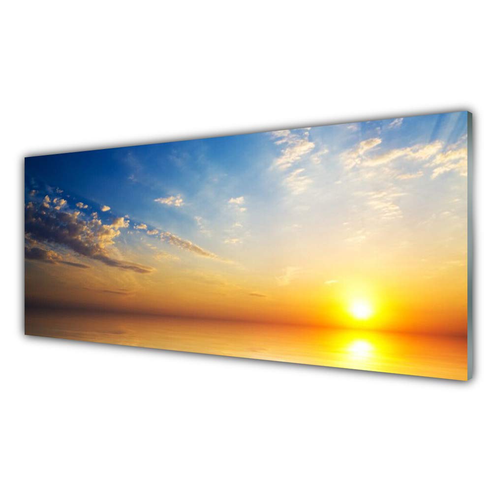 Tableau sur verre trempé 125x50cm Tulup - Décoration murale moderne lever du soleil mer