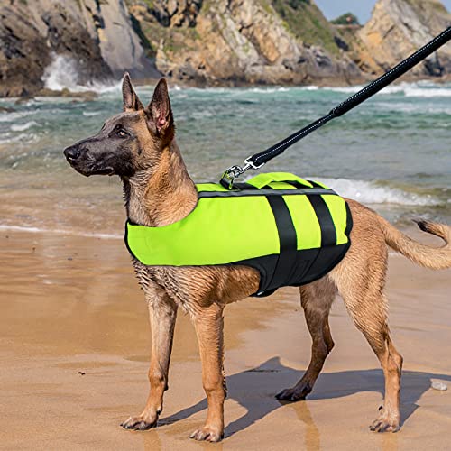 Namsan Adjustable Lifesaver Jacket Dog Life Vest Reflective Preserver Inflatable Safety Dog Life Jacket With Buoyancy & Rescue Handle Flotation Swimsuit For Golden Retriever Dogs, Green Large #TOP22
