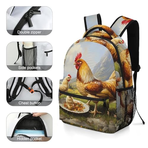 Rooster Hens Chick Chicken Unisex Backpack Casual Daypacks Lightweight Shoulders Bag for Camping Hiking Travel4