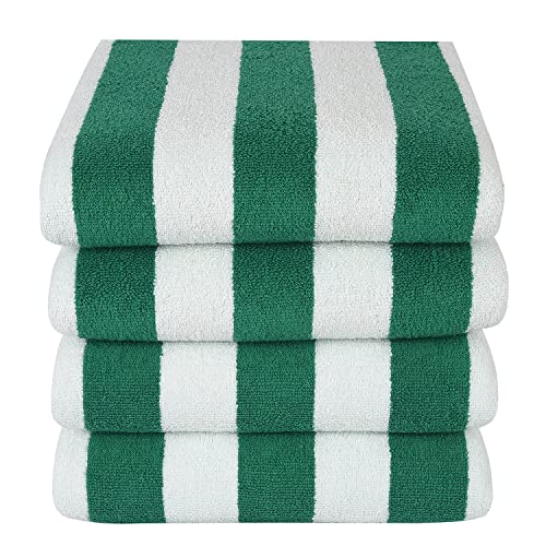 Candy Cottons 100% Cotton Cabana Stripe Beach Towel, Set Of 4 Bath Towel, Oversize Towel 30" X60” Quick Dry Towel For Bath, Travel, Swim, Pool, Hotel, Parties, Guests, Perfect For Daily Use, Green #TOP1