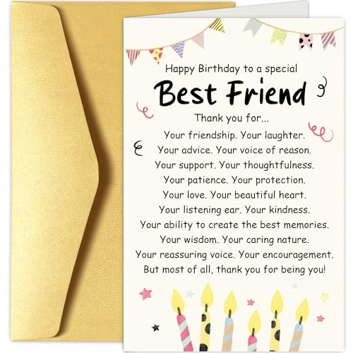 Chenive Birthday Card for Friend, Best Friend Birthday Card, Poem Birthday Card for Bestie BFF Soulmate, Happy Birthday to A Special Best Friend