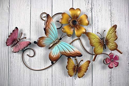 Metal Butterfly Wall Decor by CYSCOMMA – 9.6 x 14 Inches – Green, Blue, and Yellow Wall Art Butterflies – Decor Sculpture Hanging for Indoor and Outdoor Walls