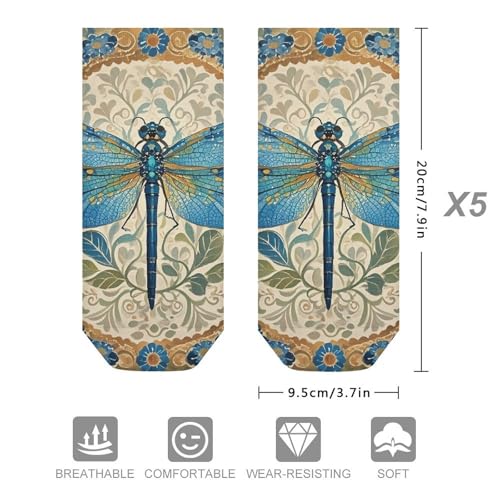 Hand Painted Blue Dragonfly Ankle Socks 5 Pairs Low Cut Non Slip No Show Socks Comfortable Athletic Socks for Women Men2