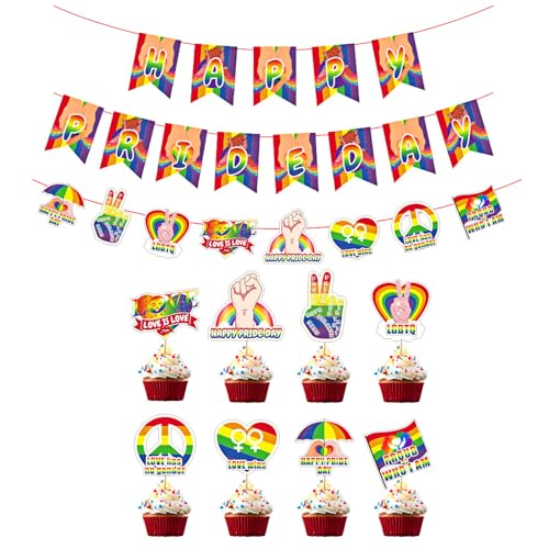 Fête Gay et Pride Day : Kit Décoration Gâteau Arc-en-Ciel 11 Pièces
