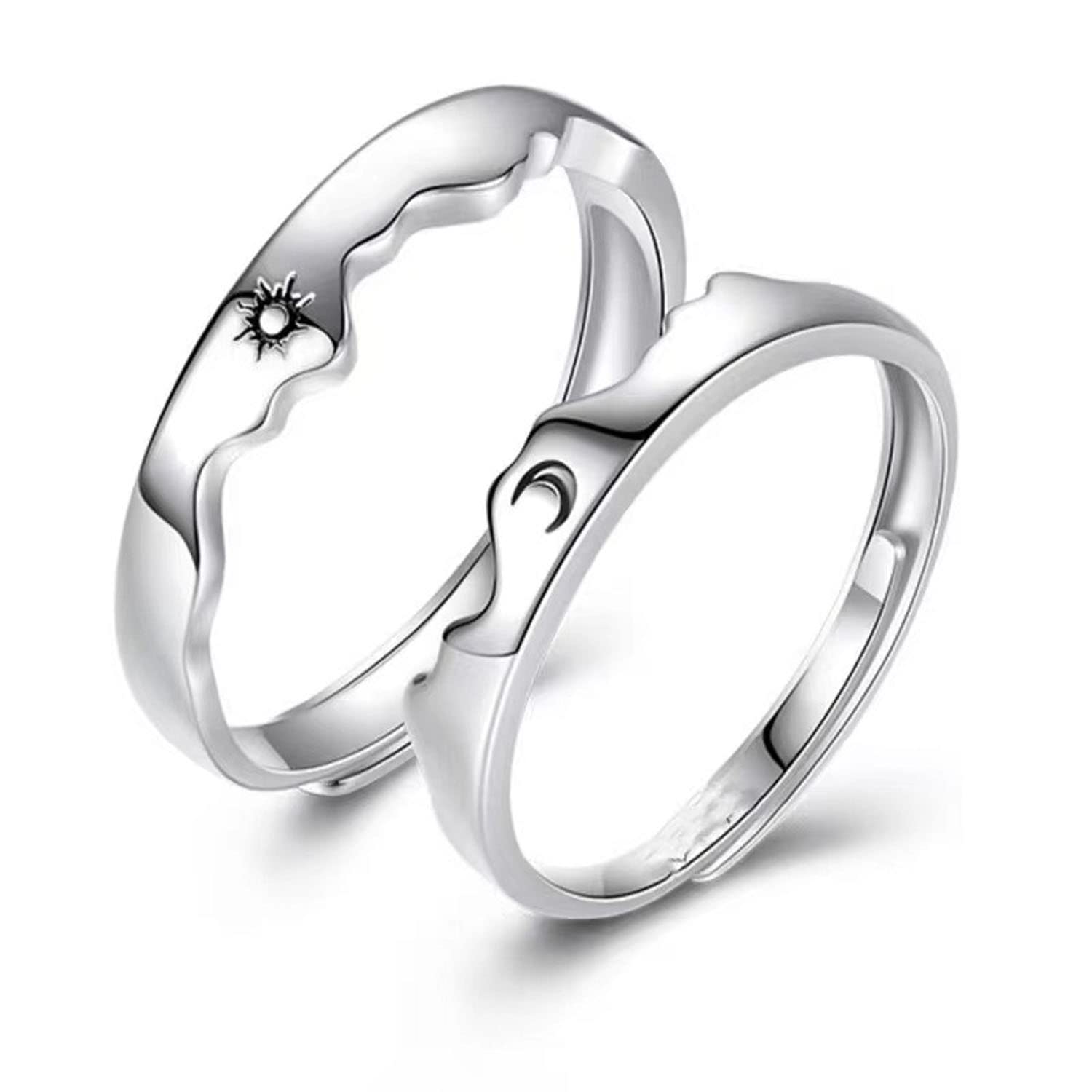 2pcs Matching Couple Rings Set Sun And Moon Promise Ring - Main Image