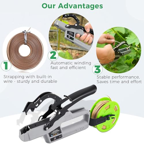 Legatrice elettrica per impianti elettrici, avvolgimento automatico per vigneti e giardini, leggera, 0,55 kg, fino a 6.000 legature per carica con ricarica di tipo C