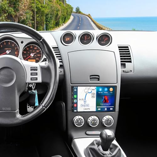 7 Inch Car Radio 2G+64G Upgrade for Nissan 350Z 2003-2009 with Wireless CarPlay & Android Auto Android 14 HD Touch Screen Double Din Car Stereo Head Unit Supports Bluetooth GPS WiFi FM RDS SWC Camera