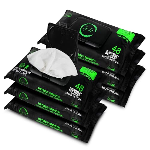 Image of Flushable Wet Wipes, 6 Pack (288 Wipes), New & Improved Spearmint Cooler, Disposable, Biodegradable, XL, Aloe & Vitamin-E, Drain and Marine Life Friendly, Utterly Smooth, Zingy, Irresistible!