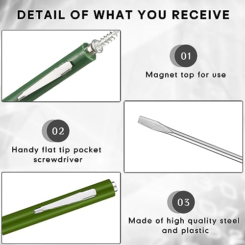 Image of Honoson 10 Pieces Pocket Screwdriver Mini Tops and Pocket Clips Magnetic Slotted Small Screw Driver with a Single Blade Head for Mechanical, Electrician(Dark Green)