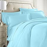 Clara Clark Complete 7 Piece Bed Sheet and Duvet Cover Set, King Size, Aqua Light Blue