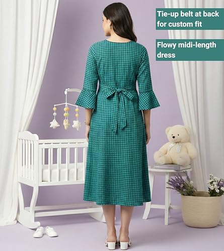 Image of DUMMY SHAPE Feeding Kurtis for Women Cotton Blend | Floral Pregnancy Flare Kurta with Dual Nursing Zippers to Pre & Post Partum | Maternity Dresses | Gifts for Pregnant Woman