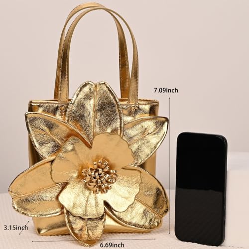 Image of Mini Flower Evening Purse Floral Clutch Purses for Women PU Leather Evening Handbag with Chain Wedding Party Prom