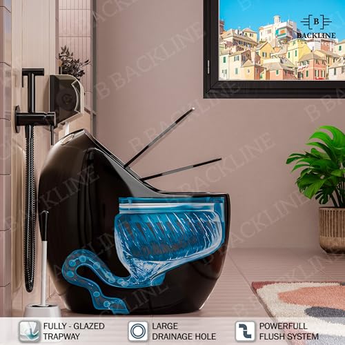 Image of B Backline Ceraimic Siphonic One Piece Western Toilet Commode With In-build 5L Tank /Water Closet /Commode With Soft Close Toilet Seat For Bathroom - S Trap Outlet Is From Floor (Black Glossy)
