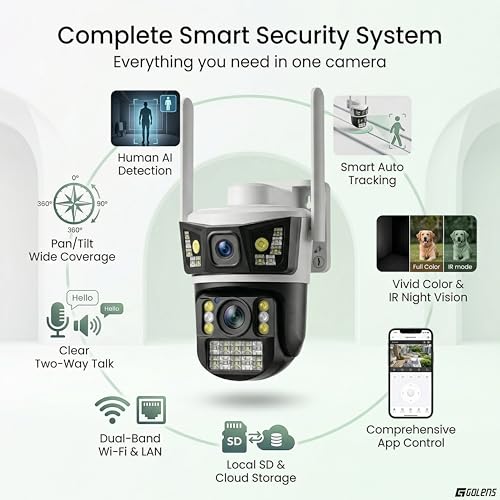 Image of Golens WC25H (NEW Launch) 4G Dual Lens Security Camera with Auto Tracking, Motion Detection, Two Way Audio, Full Color Night Vision, TF Card Support (Up to 256GB)