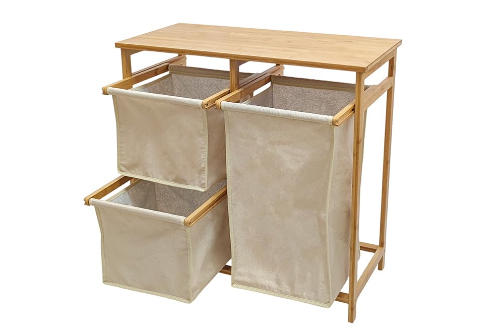Riess Ambiente Wäschekorb Lagoon SPA - 70cm - beige Natur - Bambusholz | Hohe Belastbarkeit, stabile Konstruktion, textiler Bezug, Massivholz