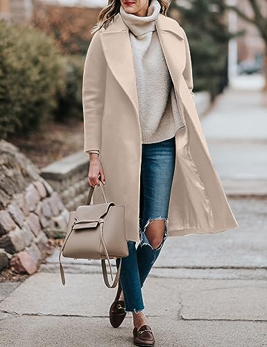 BZB Women's Trench Coat Long Wool Blend Pea Coat Winter Casual Overcoat Notched Lapel Collar Belted Long Jacket Outerwear2