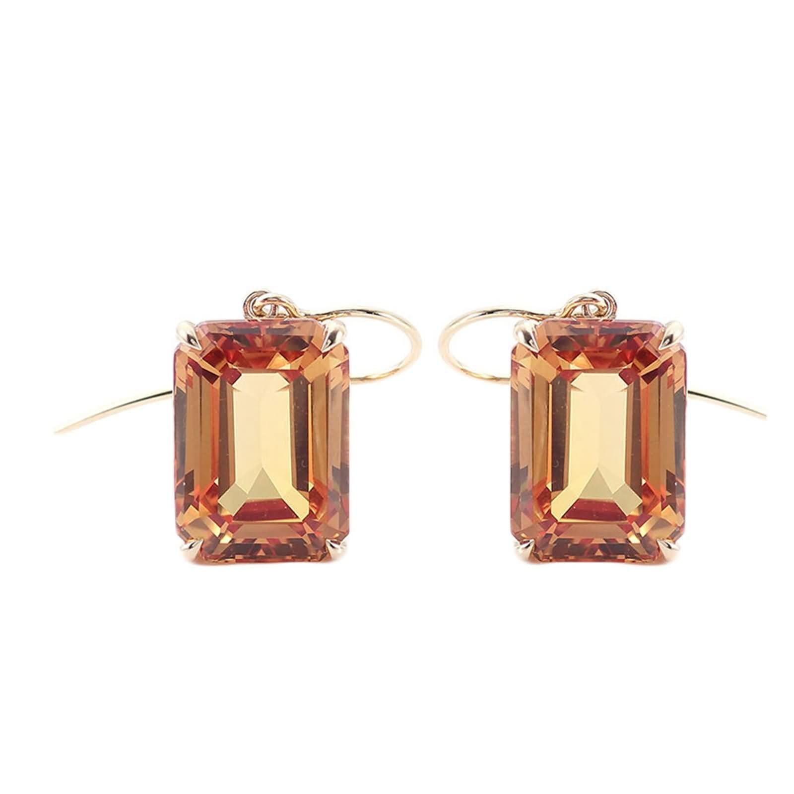 Pendientes de Oro Amarillo de 9 K / 14 K / 18 Kt para Mujer, 4 Garras Rectángulo con Moissanita, Pendientes de Mujer Boda Colgantes Oro Champán