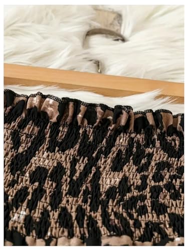 Women's Leopard Print Wide Leg Paperbag Pants Elastic High Waisted Casual Loose Trousers4