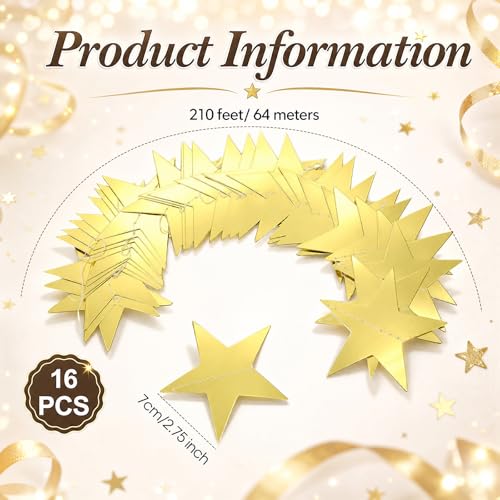 Image of Patelai Glitter Star Garland Banner 2026 Party Decoration Double Side Star Hanging String Streamer Paper Twinkle for Graduation Wedding Birthday (Gold,210 Feet)