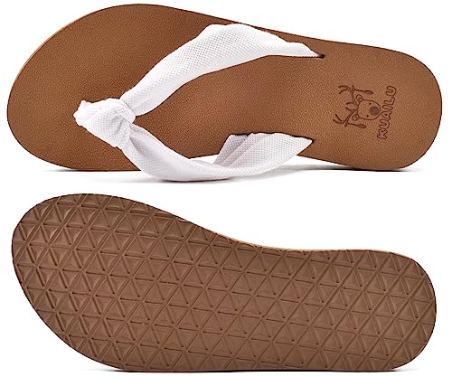 Kuailu Flip Flops For Women With Arch Support Yoga Mat Comfortable Summer Beach Walking Thong Cushion Sandals Slip On Indoor Outdoor White Khaki Size 9 thumb #8