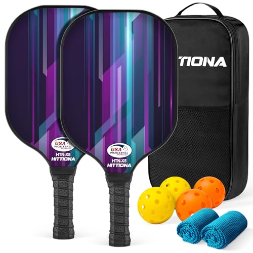 Pickleball Paddles Set of 2 - Fiberglass Pickleball Paddles for Beginners, USAPA Approved Pickle Ball Rackets 2 Pack with 4 Pickleball Balls, 1 Pickleball Net Bag, Paddles Ball Set Outdoor Indoor