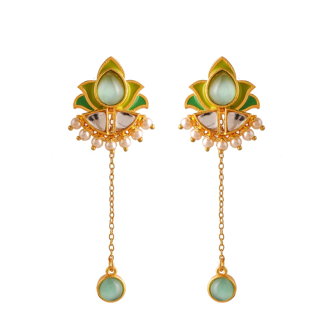 Voylla Forever More Green Stones and Pearls Enamelled Drop Earrings|Enamelled Earrings For Women|Wedding |Festive|Gift For Women| (B0C61X1MV3) Amazon Price History, Amazon Price Tracker