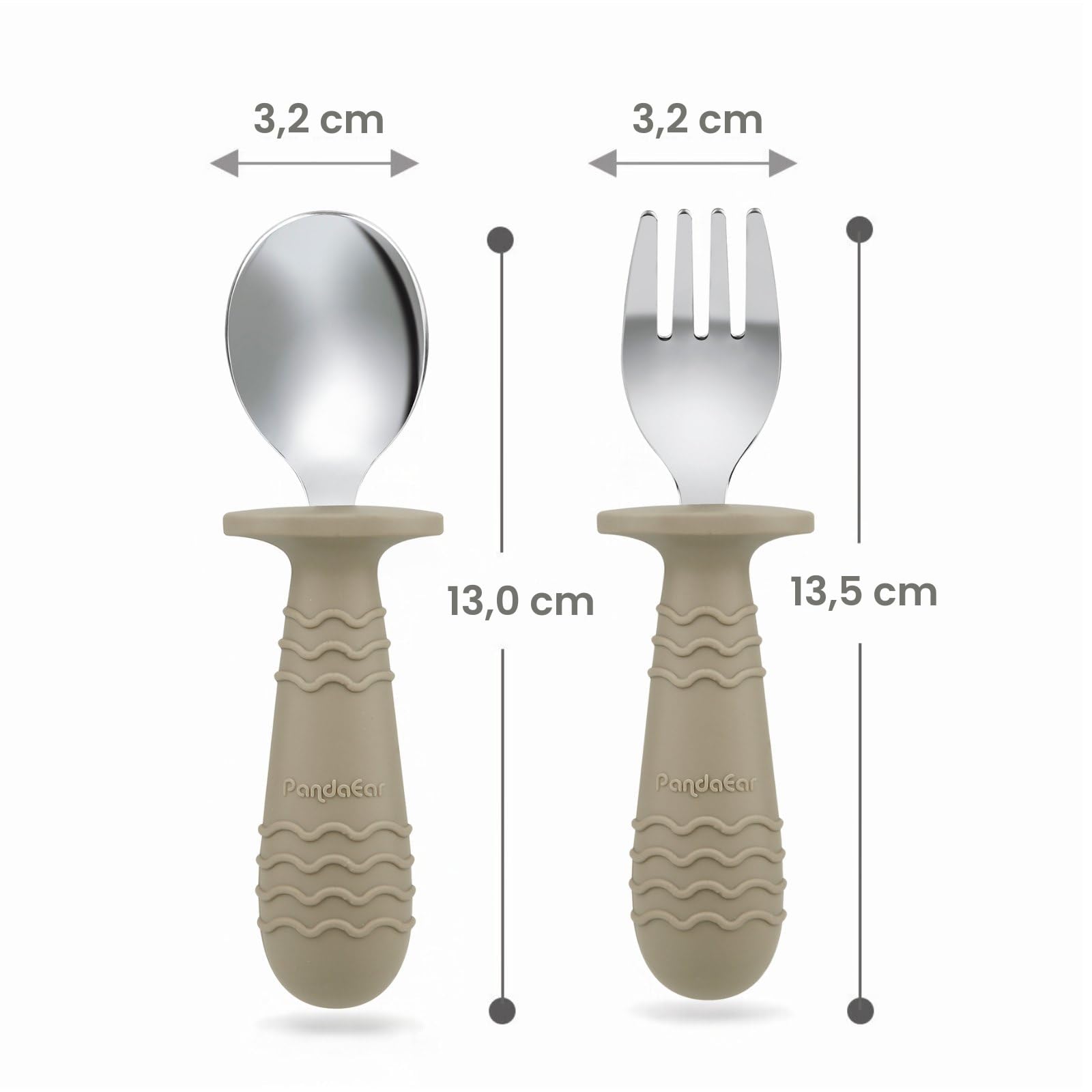PandaEar Set De 2 Assiettes En Acier Inoxydable Avec Ventouse Pour Bébé Et Set De 2 Cuillères Et Fourchettes, Ustensiles Pour Bébé, Assiettes Divisées Pour L'Alimentation Autonome (Beige/Noyer)