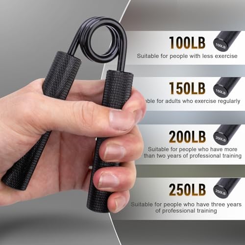 Helterfolg Fortalecedores de Agarre de Mano, Paquete de 4 Unidades(100/150/200/250LBS)), Metal Hand Grip, Professional Strength Exercises for Fingers, Wrists and Forearms - Imagen 6