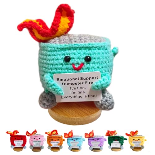 Image of Emotional Support Dumpster Fire - Positive Crochet Birthday Gifts for Women Men, Handmade Knitted Retirement Farewell Going Away Gifts for Friend Coworkers Chaos Coordinator Office Administrative Boss