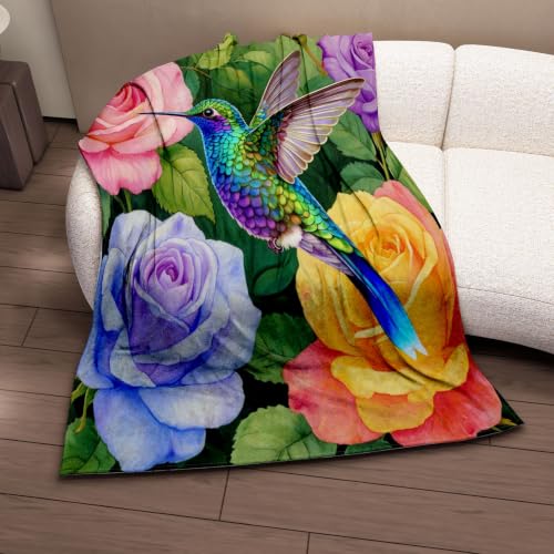 Couverture colibri plaid microfibre 100x130cm flanelle chaude fleurs oiseaux canapé