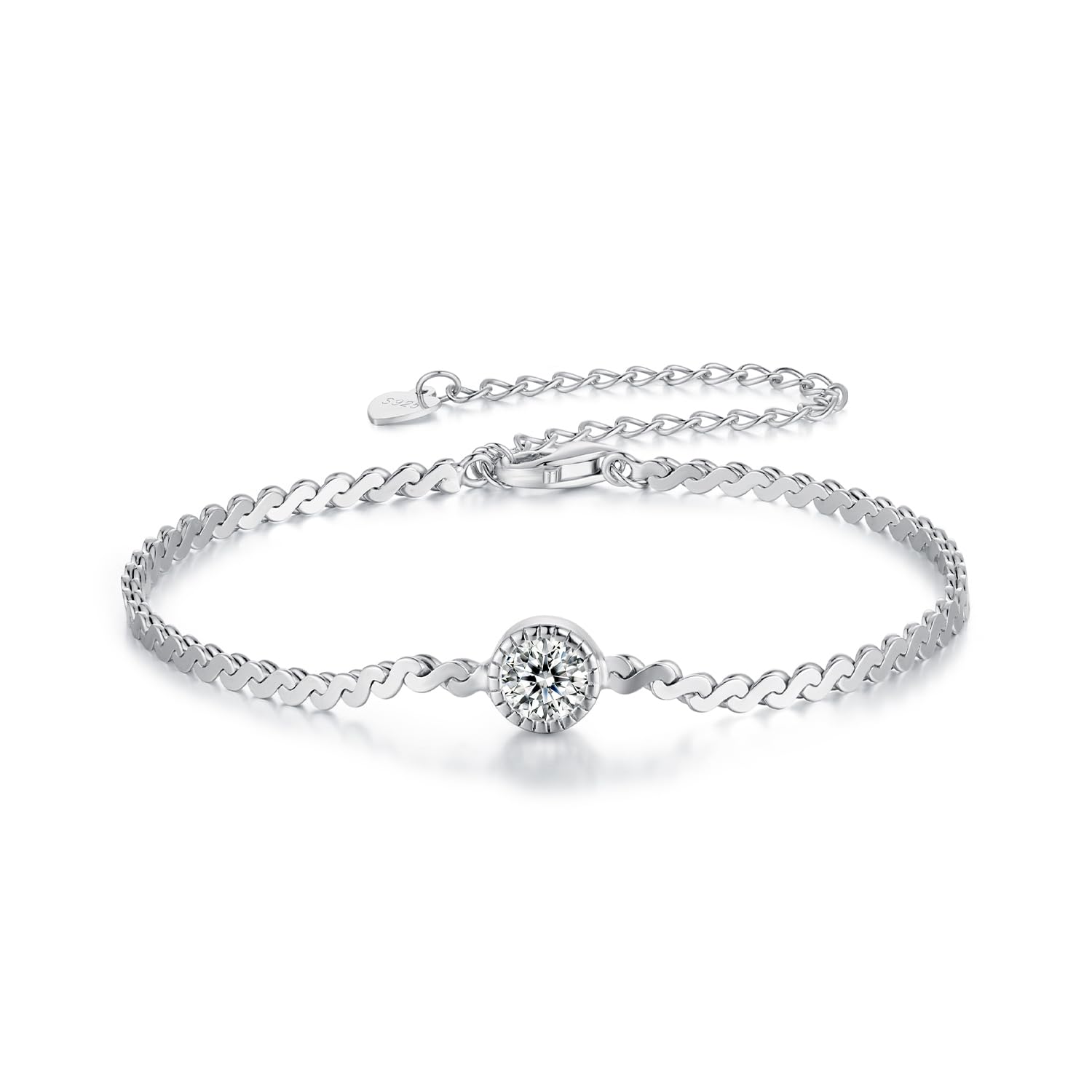 WZGWDC Pulsera con Solitario de moissanita Blanca de Plata de Ley 925 para Mujer