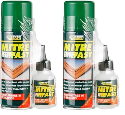 Everbuild Mitre Fast Two Part Instant Bonding Kit, 50g Adhesive & 200ml Activator - Ideal for all Cornice and Profile Mitres, Trims & Picture Frames (Pack of 2)