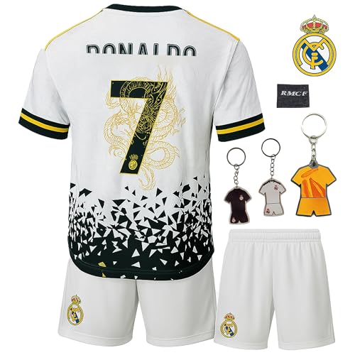 IHIMI Star nº 7 - Camiseta para niños, color blanco, con pantalones cortos y 1 llavero aleatorio, nueva temporada 2024, tallas para 4-13 años, Dragón blanco, 152