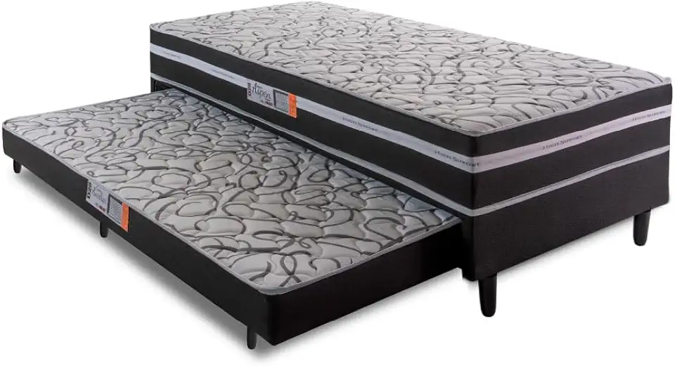 Cama Box Solteiro com Cama Auxiliar Aspen 88x188x41cm Cinza/preto
